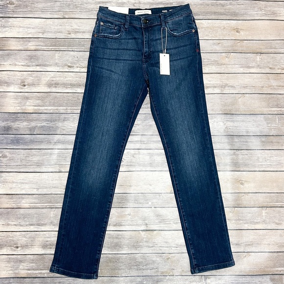 Warp Weft Dark Indigo Amsterdam Slim Straight Girl Adjustable Waist Jeans NWT 14 - Picture 1 of 11